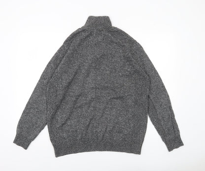 Maine New England Mens Grey Wool Blend 1/4 Zip High Neck Jumper M