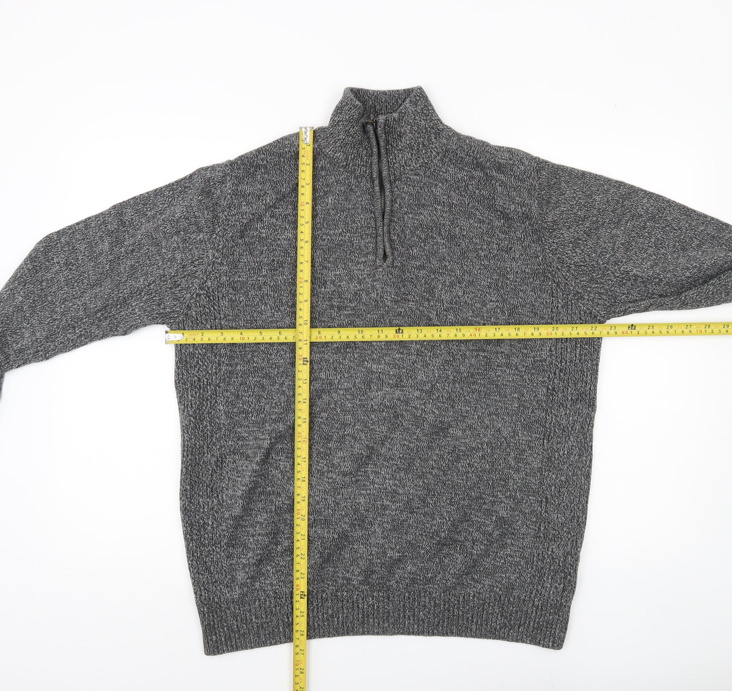 Maine New England Mens Grey Wool Blend 1/4 Zip High Neck Jumper M