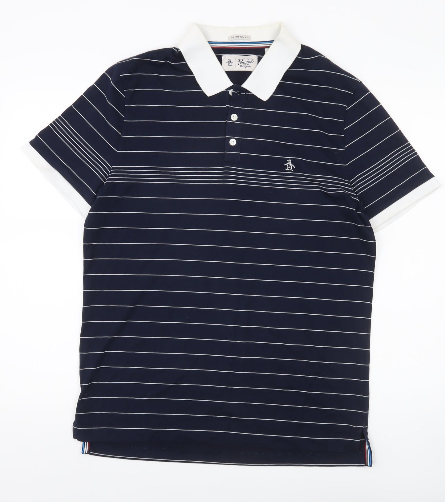 Penguin Men’s Blue Striped Slim Fit Polo Shirt Size L