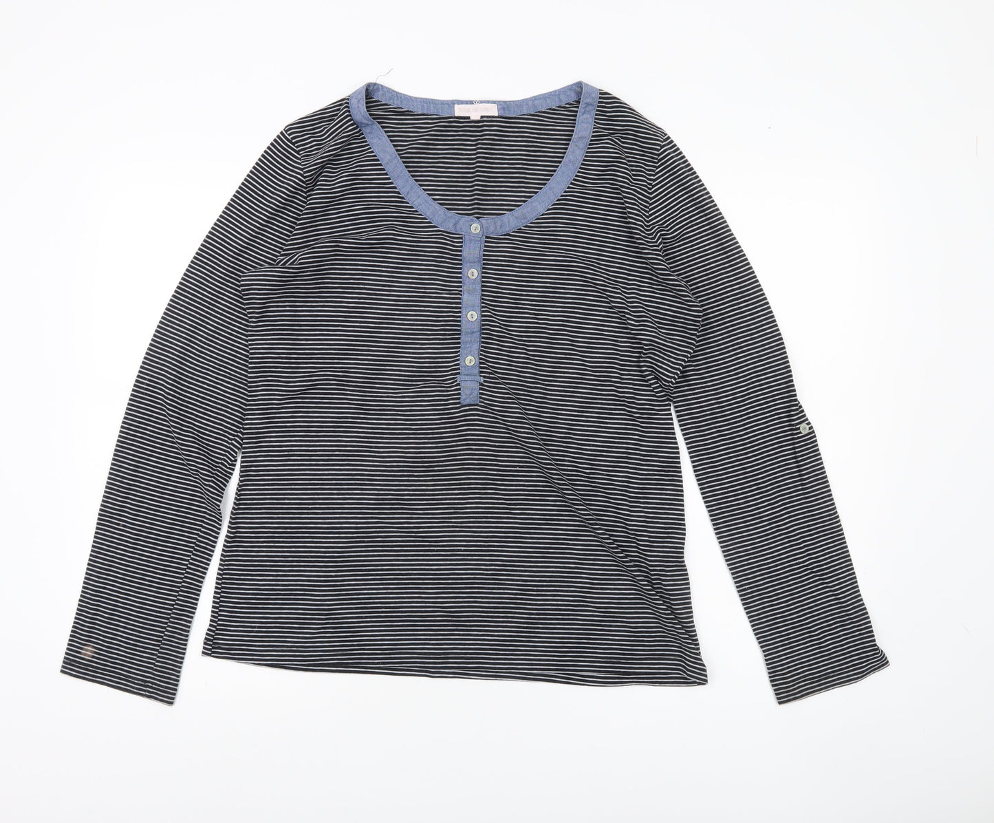 Thyme and Honey Women Black Striped Jersey Long Sleeve Scoop Neck T-Shirt L