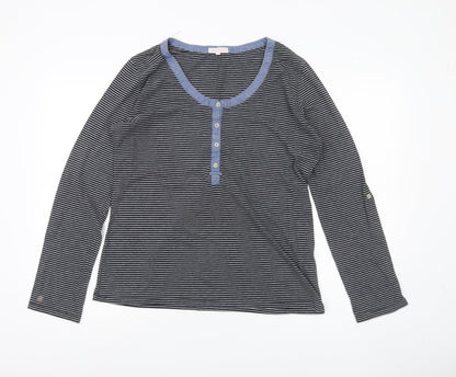 Thyme and Honey Women Black Striped Jersey Long Sleeve Scoop Neck T-Shirt L