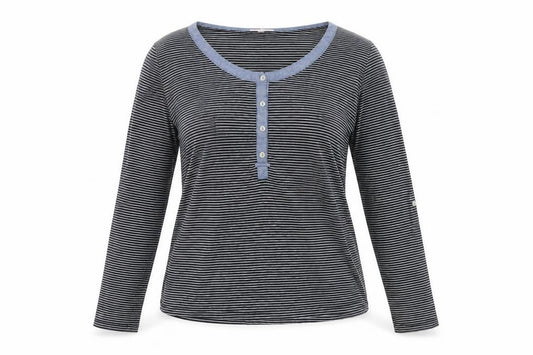 Thyme and Honey Women Black Striped Jersey Long Sleeve Scoop Neck T-Shirt L