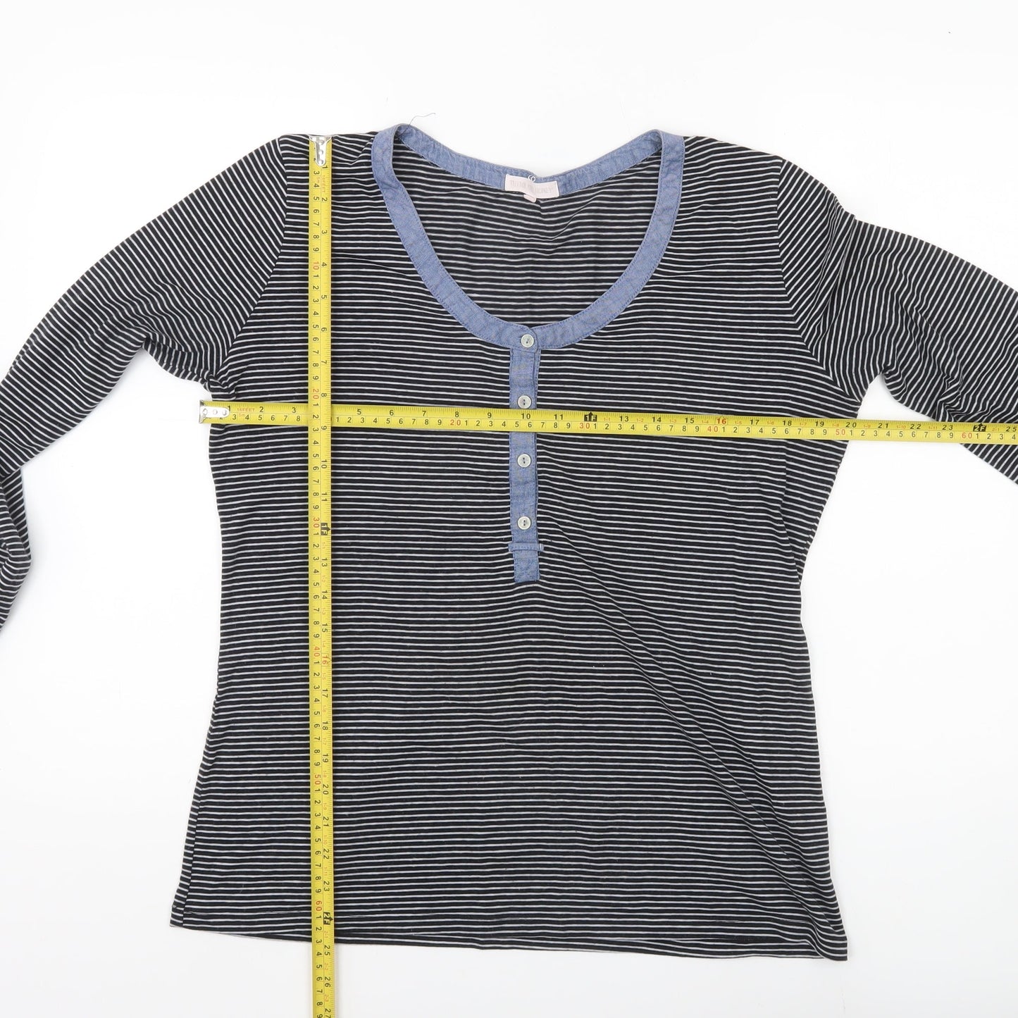 Thyme and Honey Women Black Striped Jersey Long Sleeve Scoop Neck T-Shirt L