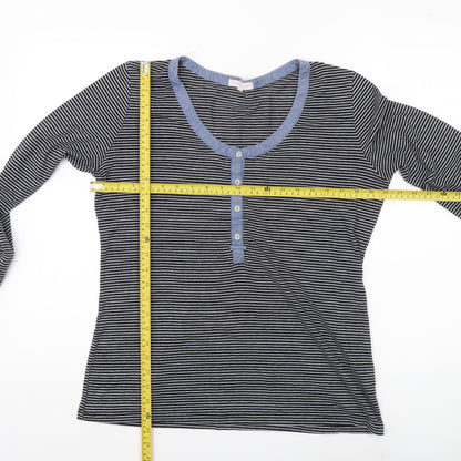 Thyme and Honey Women Black Striped Jersey Long Sleeve Scoop Neck T-Shirt L