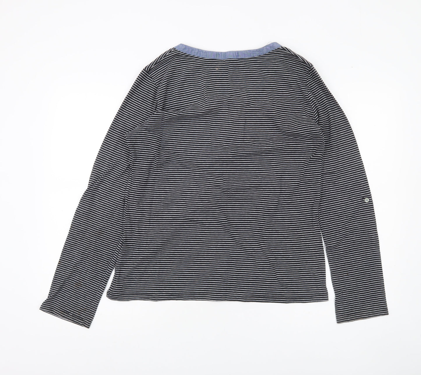 Thyme and Honey Women Black Striped Jersey Long Sleeve Scoop Neck T-Shirt L