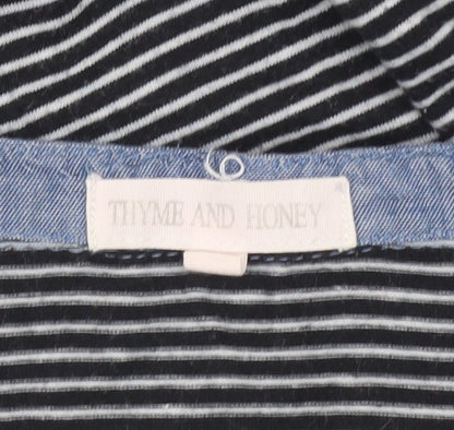 Thyme and Honey Women Black Striped Jersey Long Sleeve Scoop Neck T-Shirt L