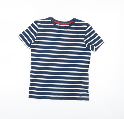 Farah Jeans Boys Blue Striped Cotton T-Shirt 10-11 Years Casual Crew Neck