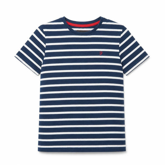 Farah Jeans Boys Blue Striped Cotton T-Shirt 10-11 Years Casual Crew Neck