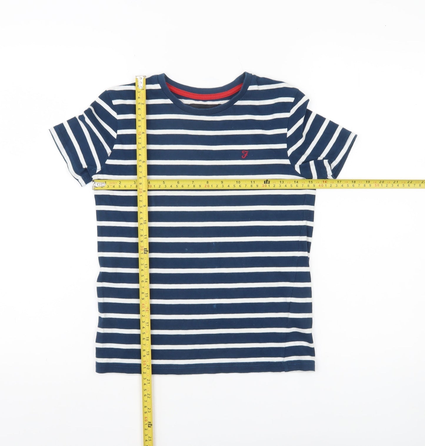 Farah Jeans Boys Blue Striped Cotton T-Shirt 10-11 Years Casual Crew Neck