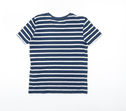 Farah Jeans Boys Blue Striped Cotton T-Shirt 10-11 Years Casual Crew Neck