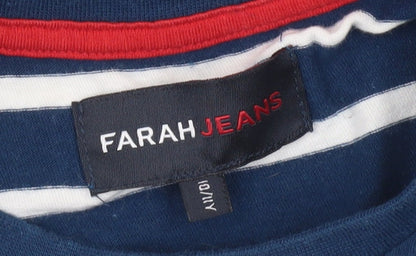 Farah Jeans Boys Blue Striped Cotton T-Shirt 10-11 Years Casual Crew Neck