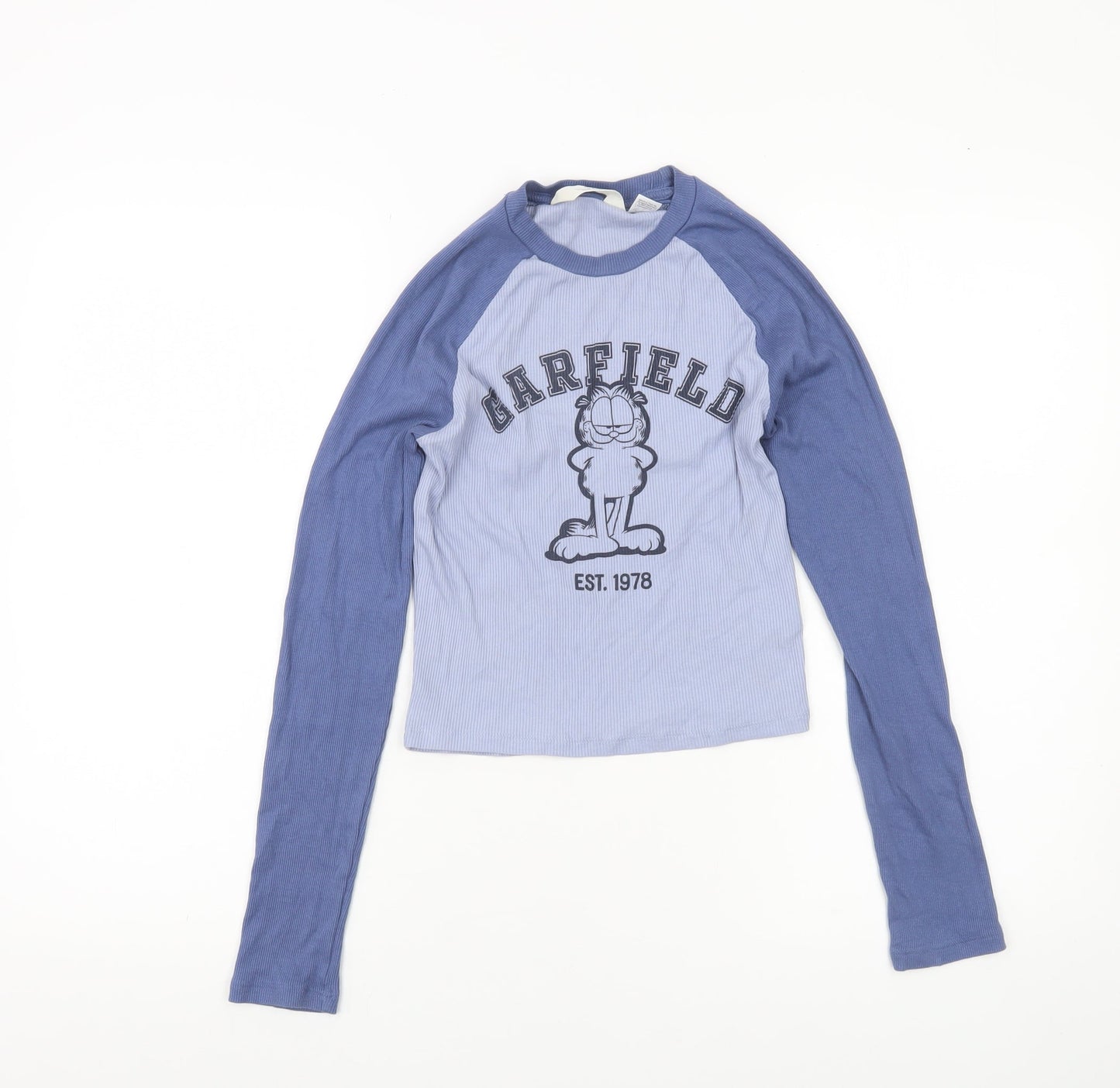 H&M Girls Blue Garfield Long Sleeve Cropped T-Shirt Size 14 Years