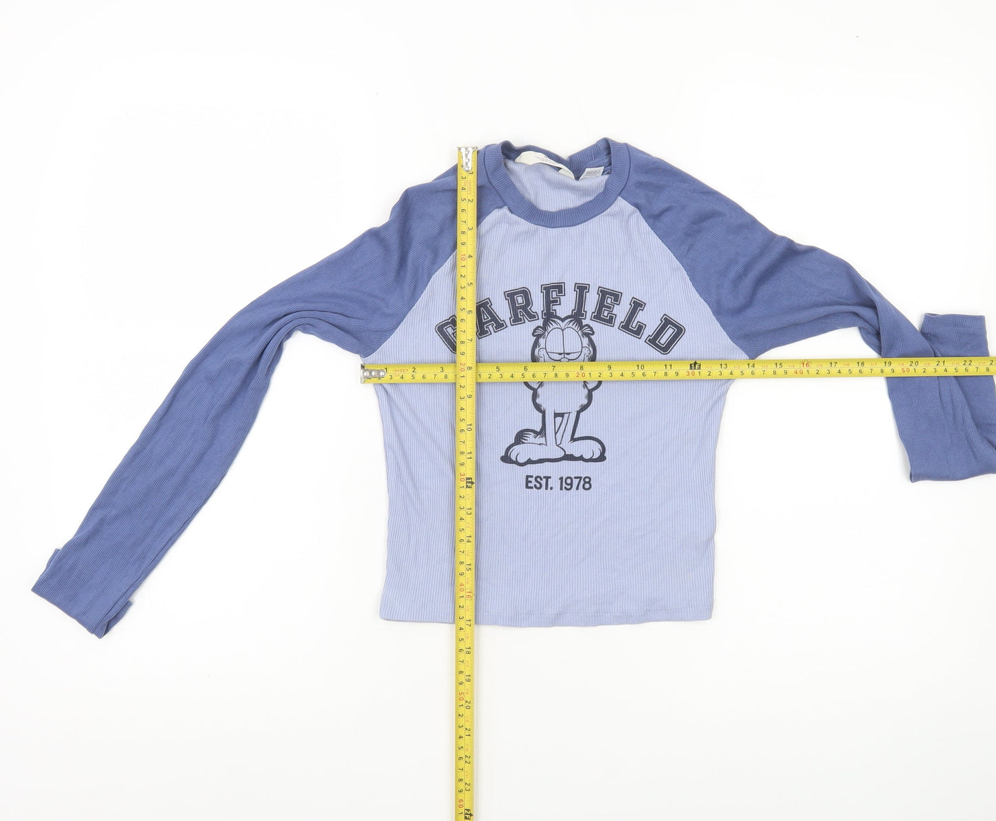 H&M Girls Blue Garfield Long Sleeve Cropped T-Shirt Size 14 Years