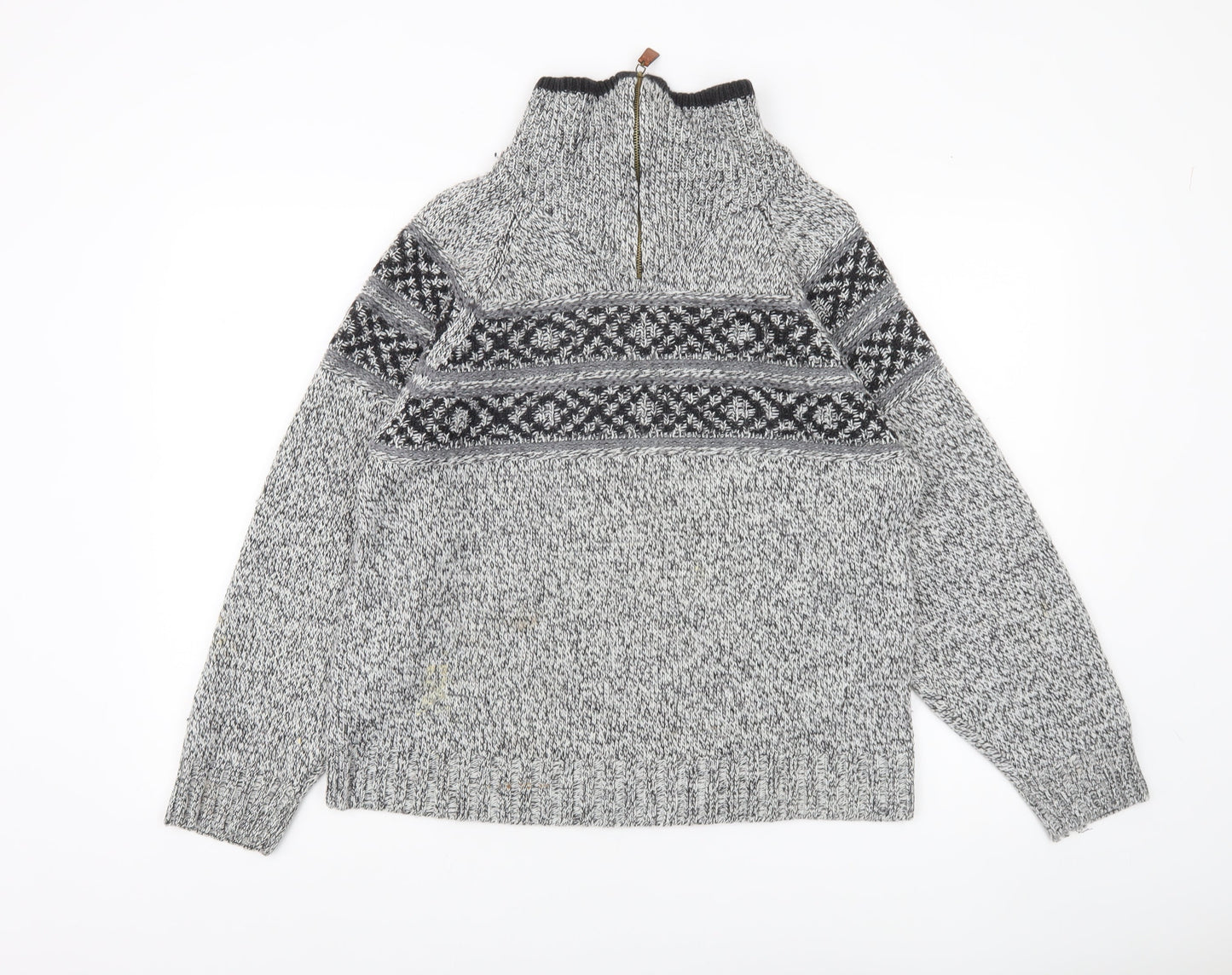 C&A Mens Grey Fair Isle Knit Wool Pullover Jumper Size M