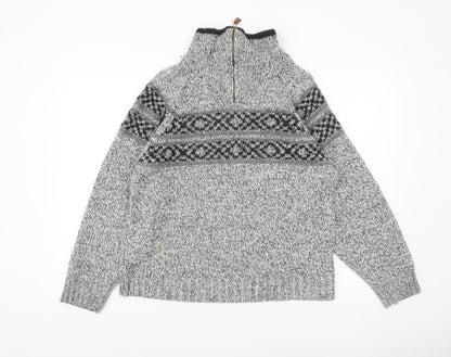 C&A Mens Grey Fair Isle Knit Wool Pullover Jumper Size M