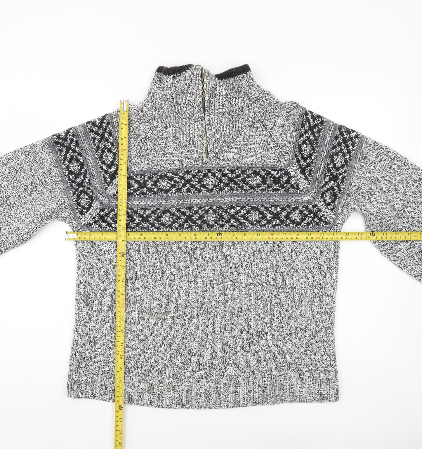 C&A Mens Grey Fair Isle Knit Wool Pullover Jumper Size M