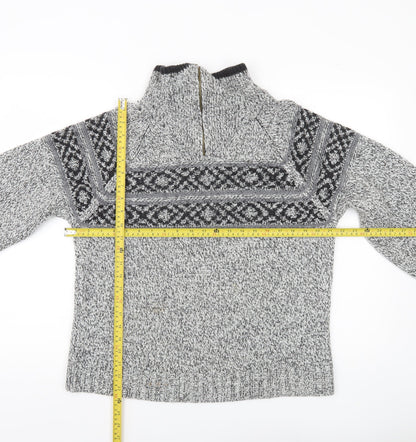 C&A Mens Grey Fair Isle Knit Wool Pullover Jumper Size M