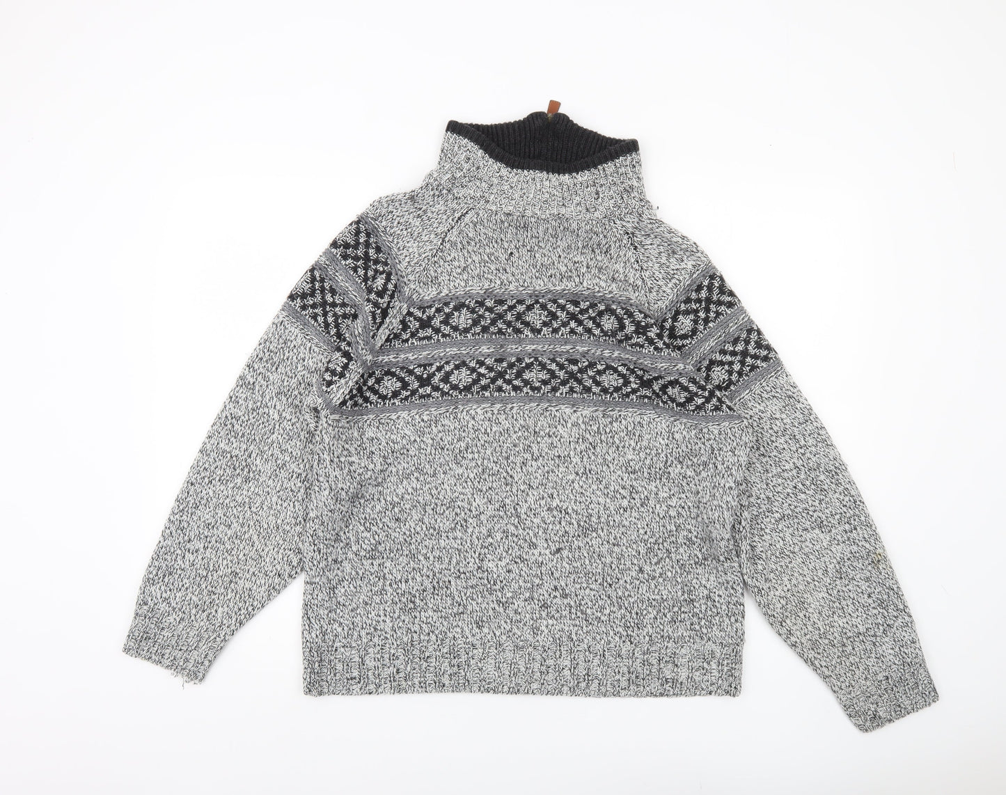 C&A Mens Grey Fair Isle Knit Wool Pullover Jumper Size M