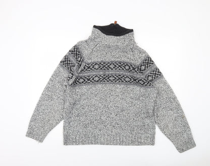 C&A Mens Grey Fair Isle Knit Wool Pullover Jumper Size M