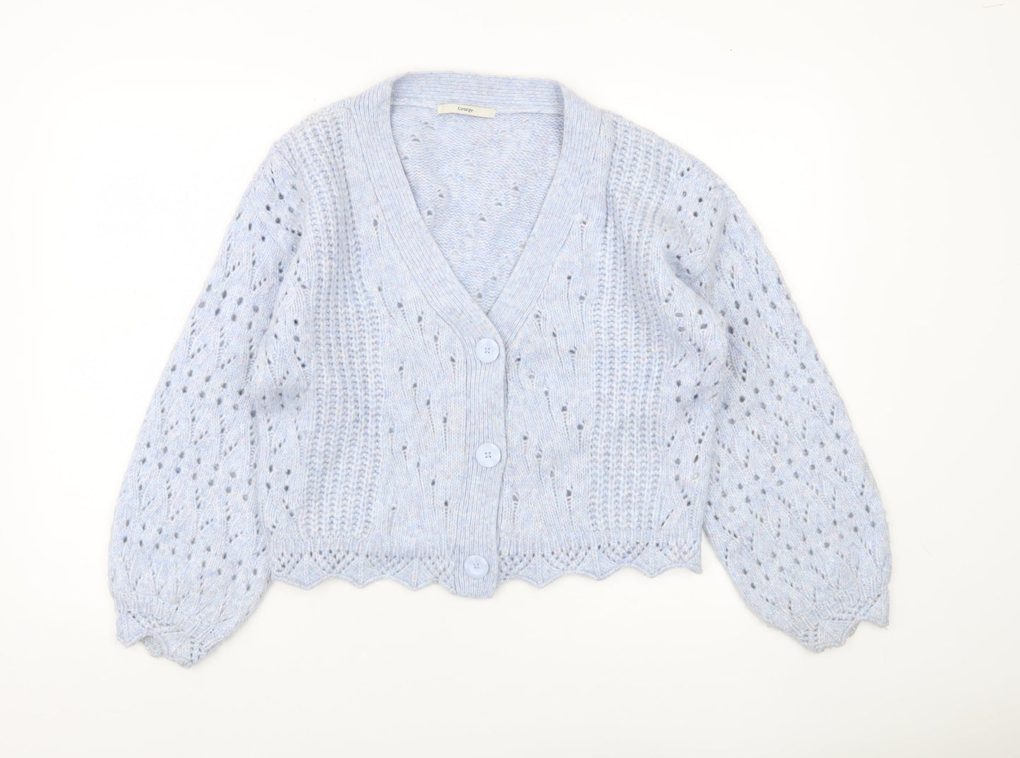 George Women Blue Knit Cardigan Size S V-Neck Long Sleeve