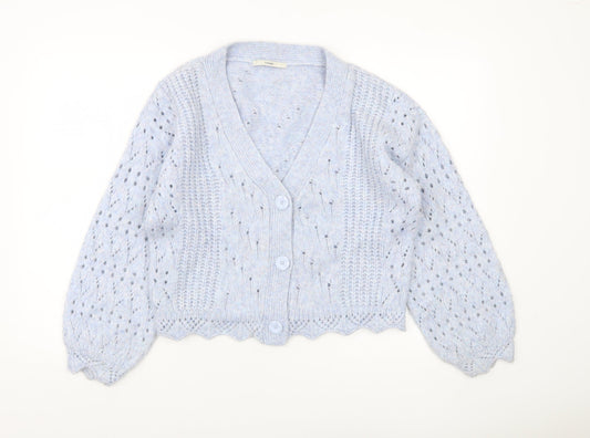 George Women Blue Knit Cardigan Size S V-Neck Long Sleeve