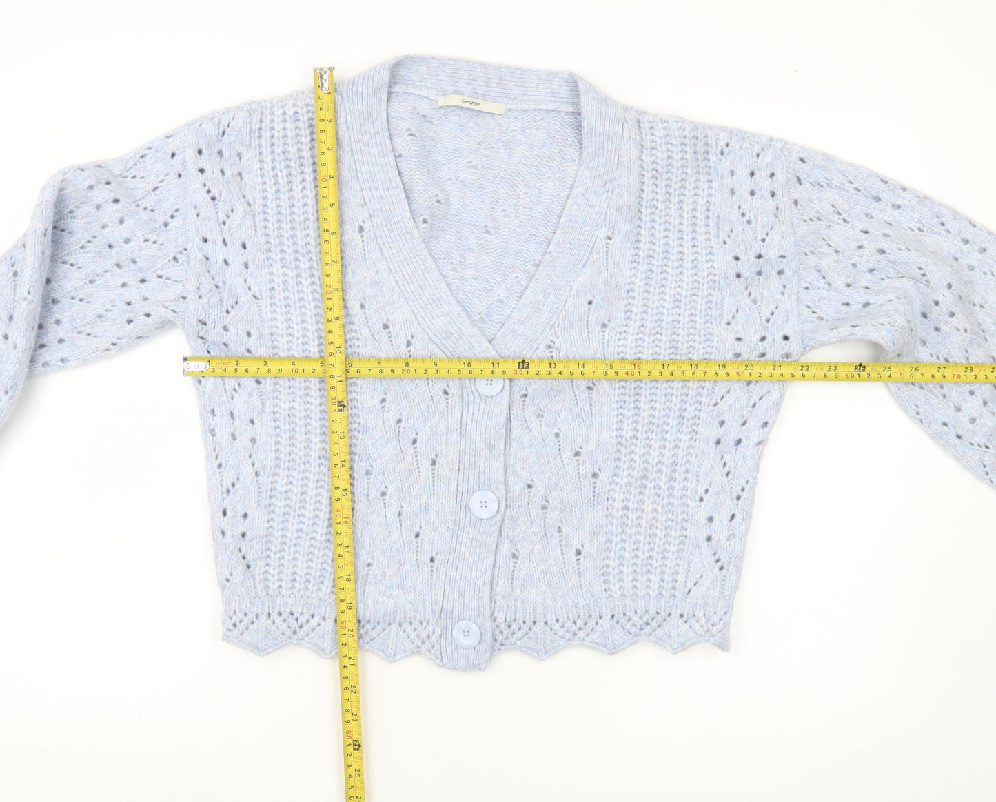 George Women Blue Knit Cardigan Size S V-Neck Long Sleeve