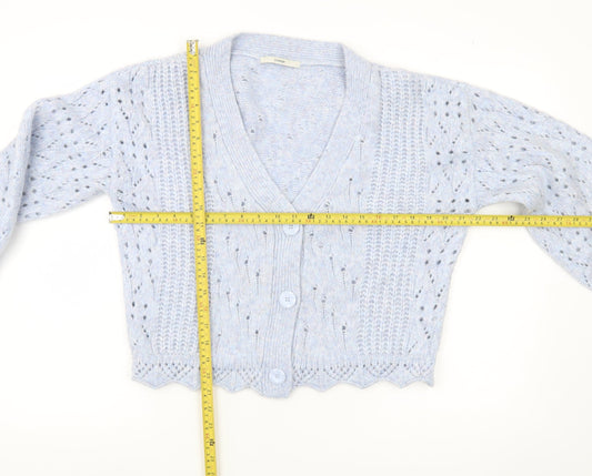 George Women Blue Knit Cardigan Size S V-Neck Long Sleeve