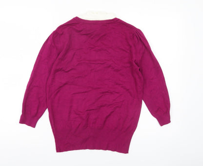 F&F Womens Purple 3/4 Sleeve Cardigan Size 12 Scoop Neck Bow Detail