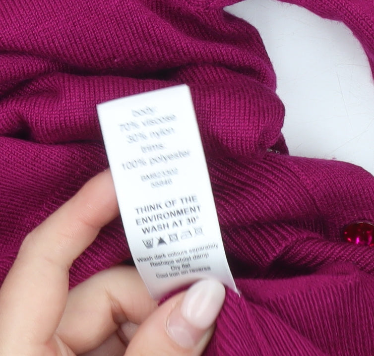 F&F Womens Purple 3/4 Sleeve Cardigan Size 12 Scoop Neck Bow Detail