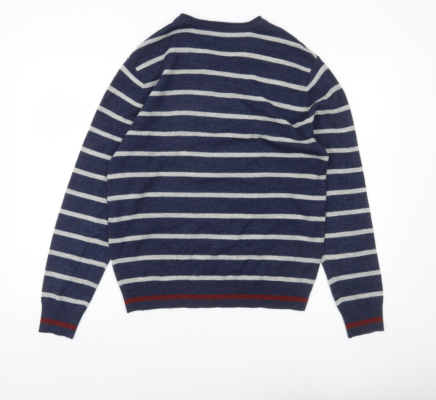 Burton Menswear Men Blue Striped V-Neck Pullover Jumper Size S