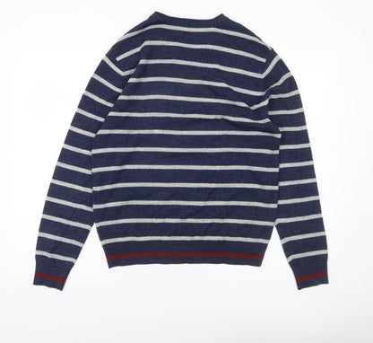 Burton Menswear Men Blue Striped V-Neck Pullover Jumper Size S