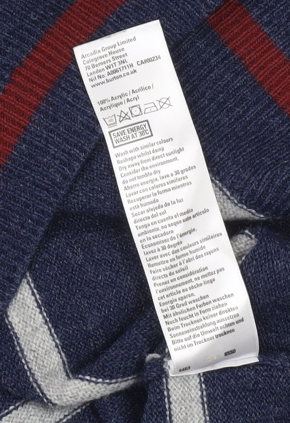 Burton Menswear Men Blue Striped V-Neck Pullover Jumper Size S