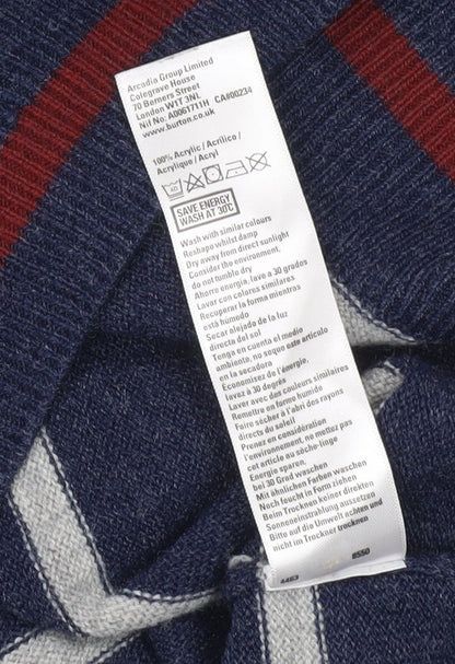 Burton Menswear Men Blue Striped V-Neck Pullover Jumper Size S