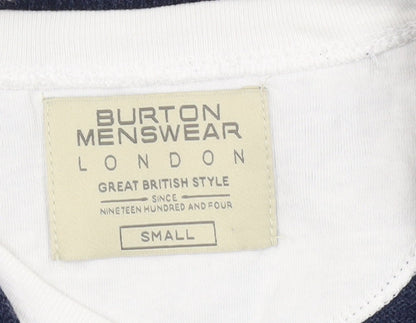 Burton Menswear Men Blue Striped V-Neck Pullover Jumper Size S