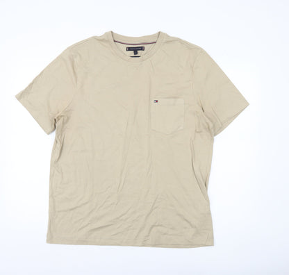 Tommy Hilfiger Men's Beige L Regular Fit Cotton Crew Neck T-Shirt
