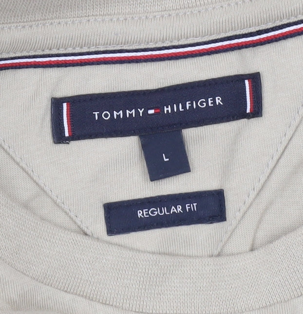 Tommy Hilfiger Men's Beige L Regular Fit Cotton Crew Neck T-Shirt