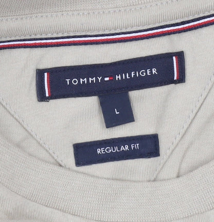 Tommy Hilfiger Men's Beige L Regular Fit Cotton Crew Neck T-Shirt