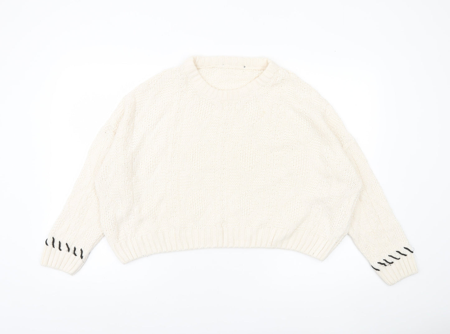 Primark Women’s Ivory Chunky Knit Jumper Size 10 Relaxed Pullover