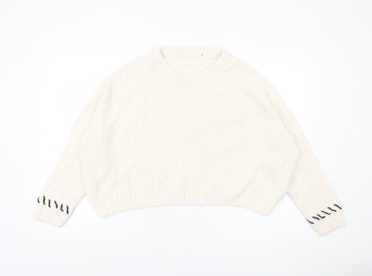 Primark Women’s Ivory Chunky Knit Jumper Size 10 Relaxed Pullover