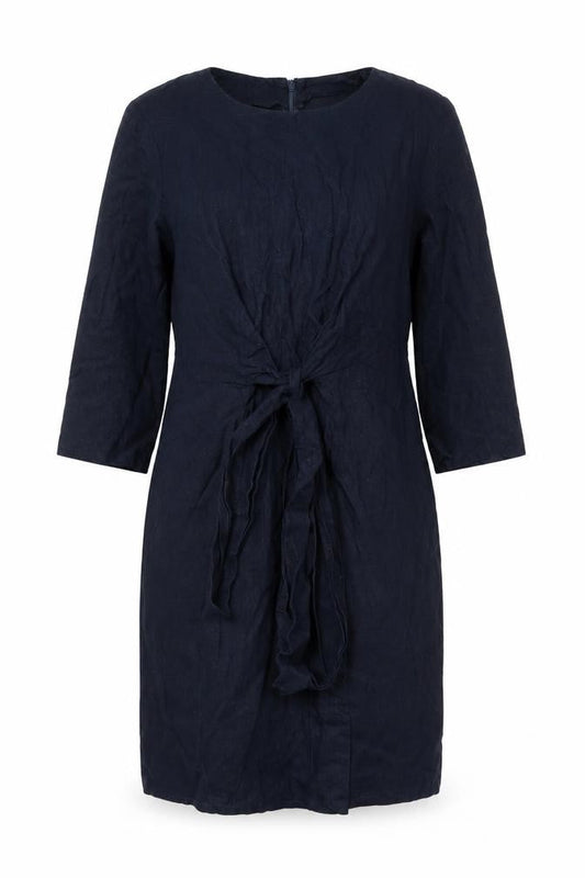Front view of ASOS Women’s Blue Linen Blend Sheath Dress UK 10 Knee Length 3/4 Sleeve