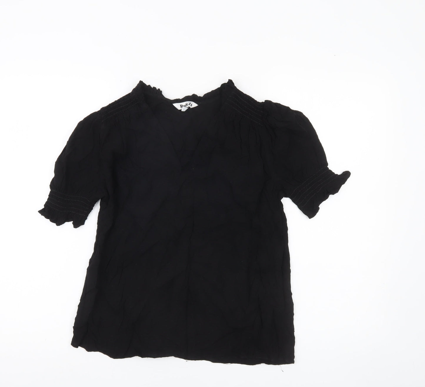 Ro&Zo Women’s Black Viscose Tunic Blouse Size 6 Short Puff Sleeve