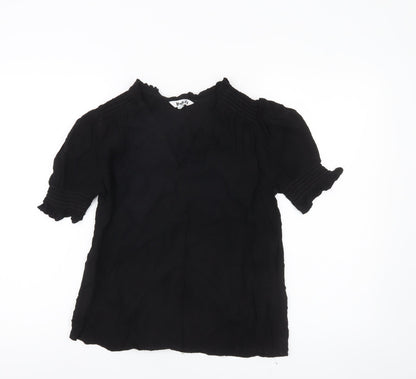 Ro&Zo Women’s Black Viscose Tunic Blouse Size 6 Short Puff Sleeve