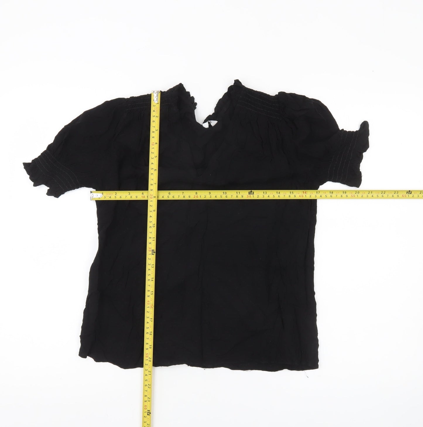 Ro&Zo Women’s Black Viscose Tunic Blouse Size 6 Short Puff Sleeve