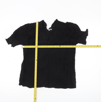 Ro&Zo Women’s Black Viscose Tunic Blouse Size 6 Short Puff Sleeve