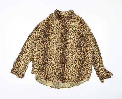 Lizwear Women Brown Animal Print Rayon Tunic Blouse Long Sleeve L