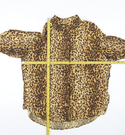Lizwear Women Brown Animal Print Rayon Tunic Blouse Long Sleeve L
