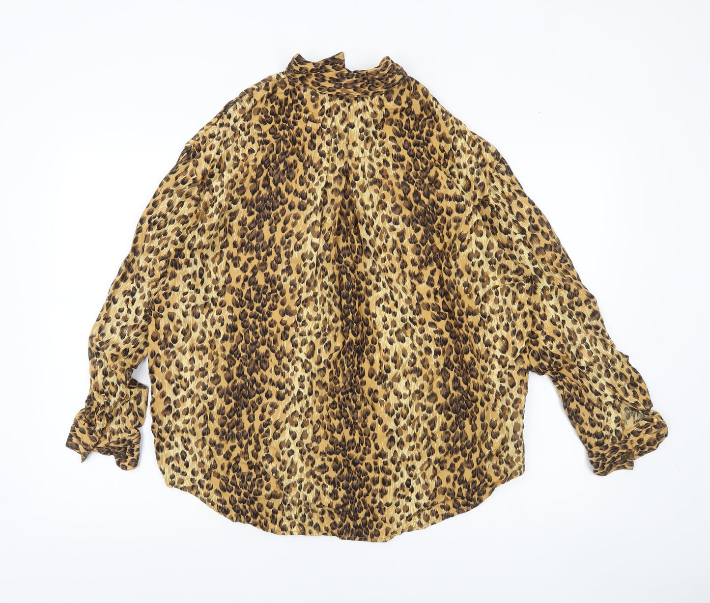 Lizwear Women Brown Animal Print Rayon Tunic Blouse Long Sleeve L
