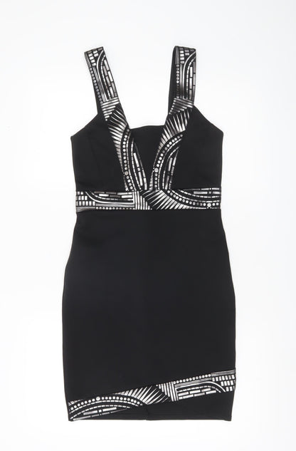 Miss Selfridge Women’s Black Bodycon Party Dress Size 8 Sleeveless V-Neck
