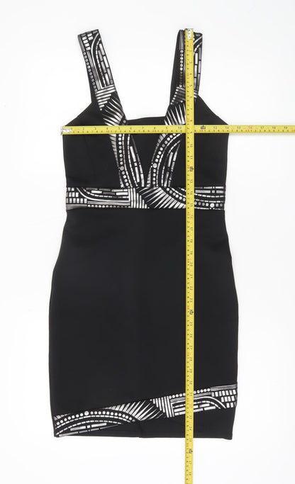 Miss Selfridge Women’s Black Bodycon Party Dress Size 8 Sleeveless V-Neck