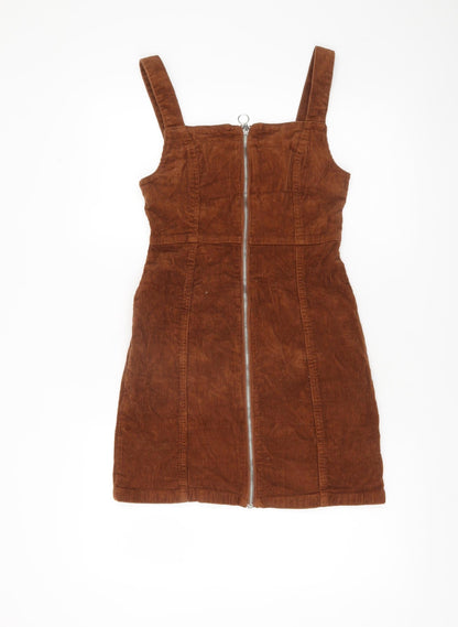 Denim Co Women Brown Corduroy Pinafore Dress Size 8 Sleeveless Zip